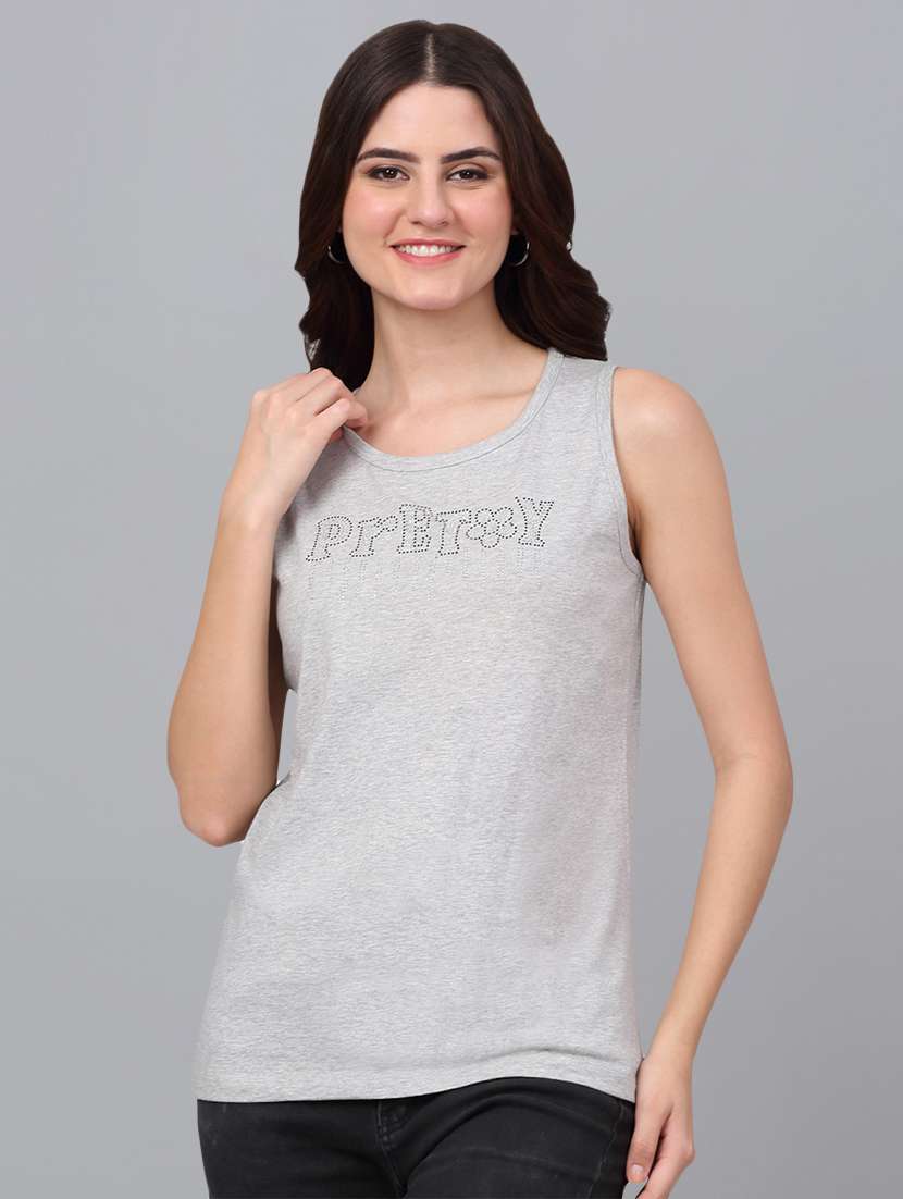 women grey cotton tank t-shirt