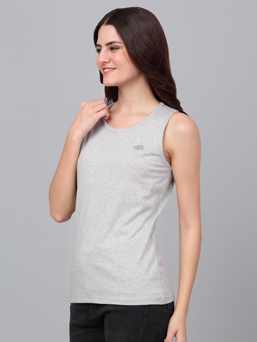 women grey cotton tank t-shirt - 21529443 - Standard Image - 2