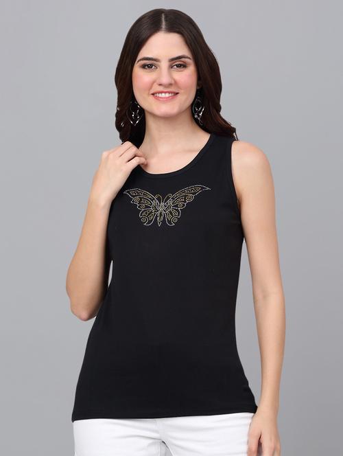 women black cotton tank t-shirt - 21529455 -  Standard Image - 0
