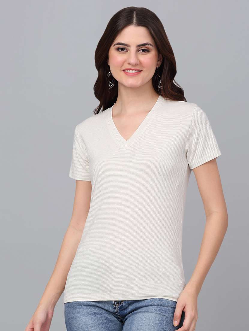 women off white cotton regular t-shirt