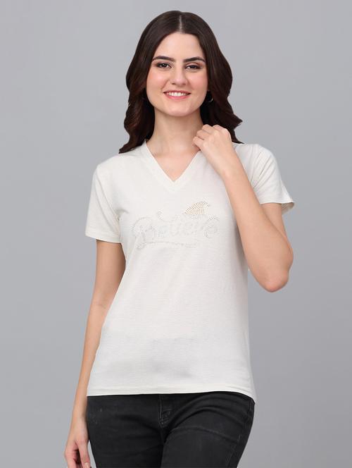 women off white cotton regular t-shirt - 21529460 - Standard Image - 0