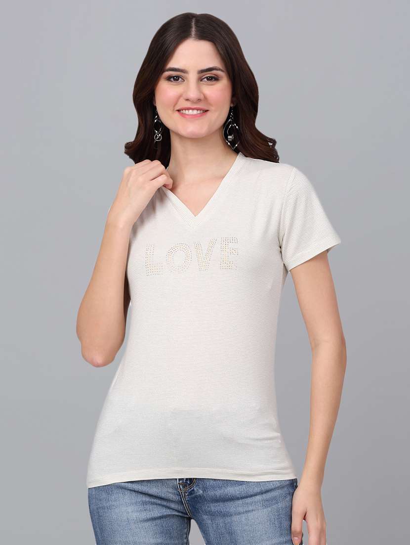 women off white cotton regular t-shirt