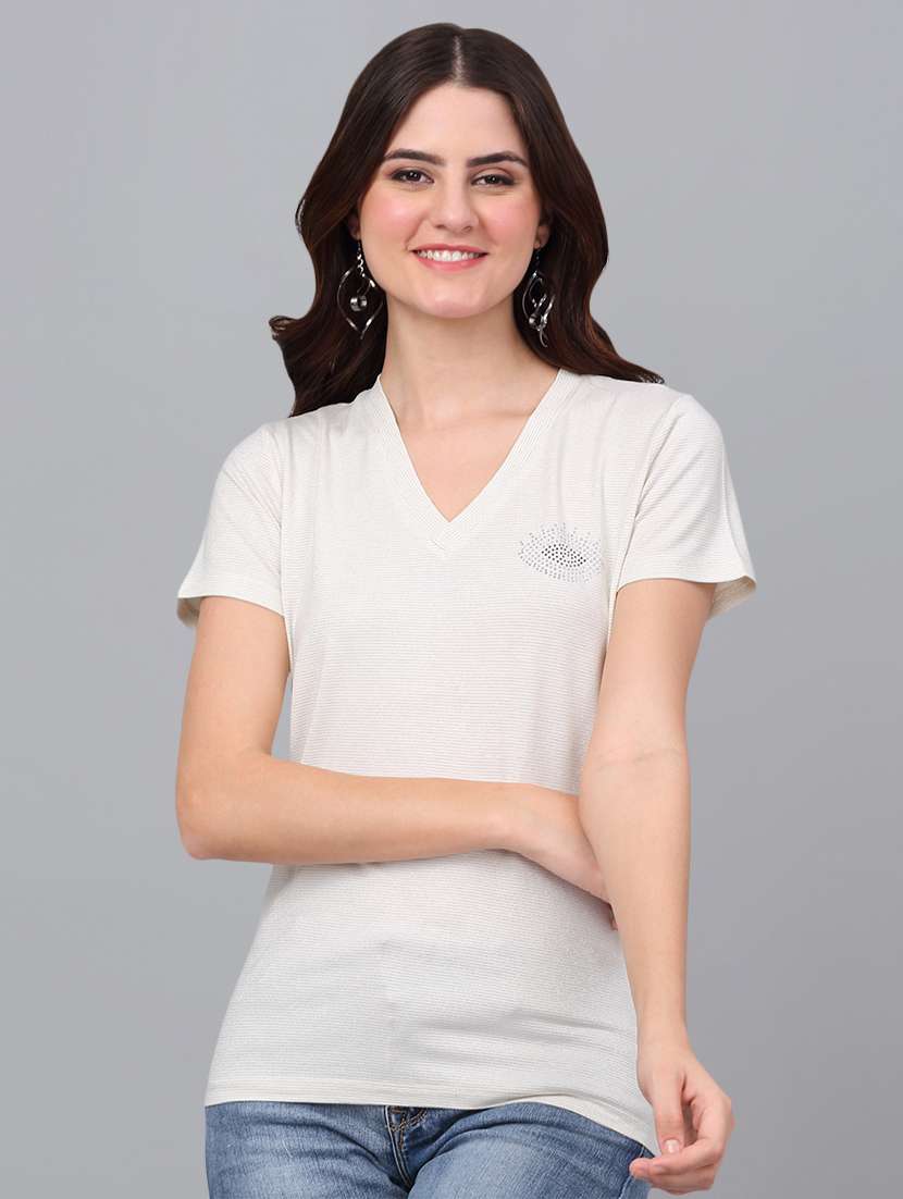 women off white cotton regular t-shirt