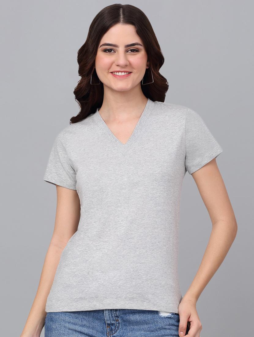 women grey cotton regular t-shirt - 21529463 -  Zoom Image - 0