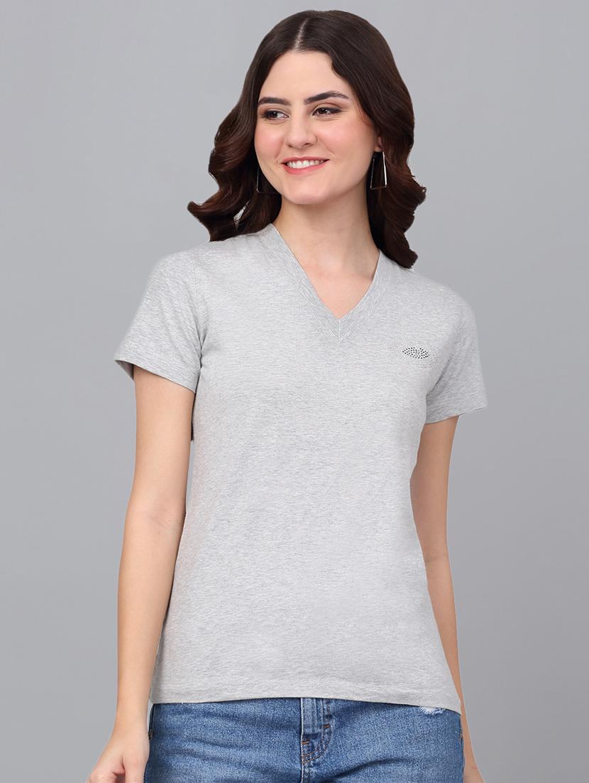 women grey cotton regular t-shirt - 21529466 - Zoom Image - 0