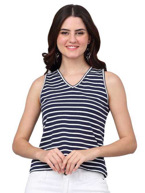 women blue cotton regular t-shirt - 21529479 - Standard Image - 0