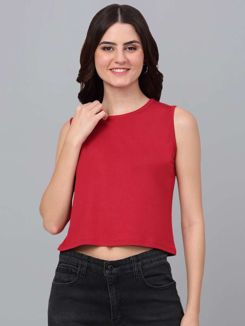 women red cotton crop t-shirt