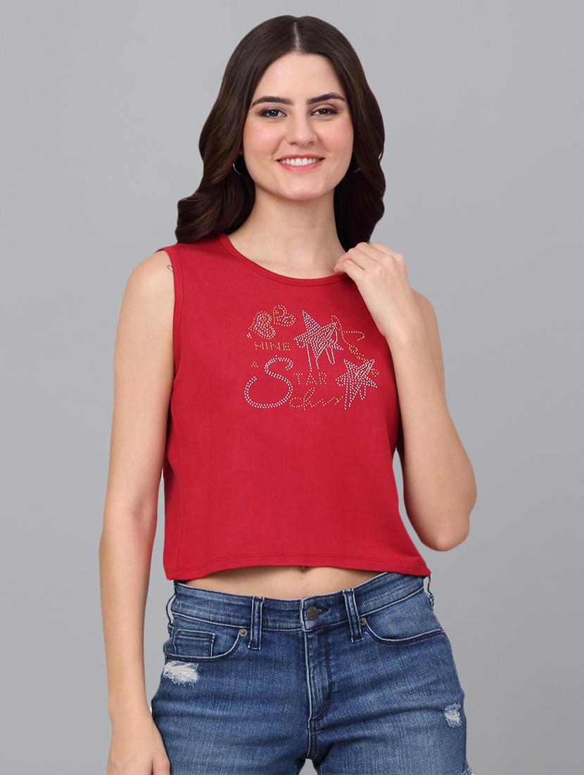 women red cotton crop t-shirt - 21529494 - Zoom Image - 0
