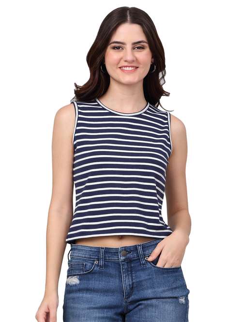 women blue cotton crop t-shirt - 21529495 - Standard Image - 0