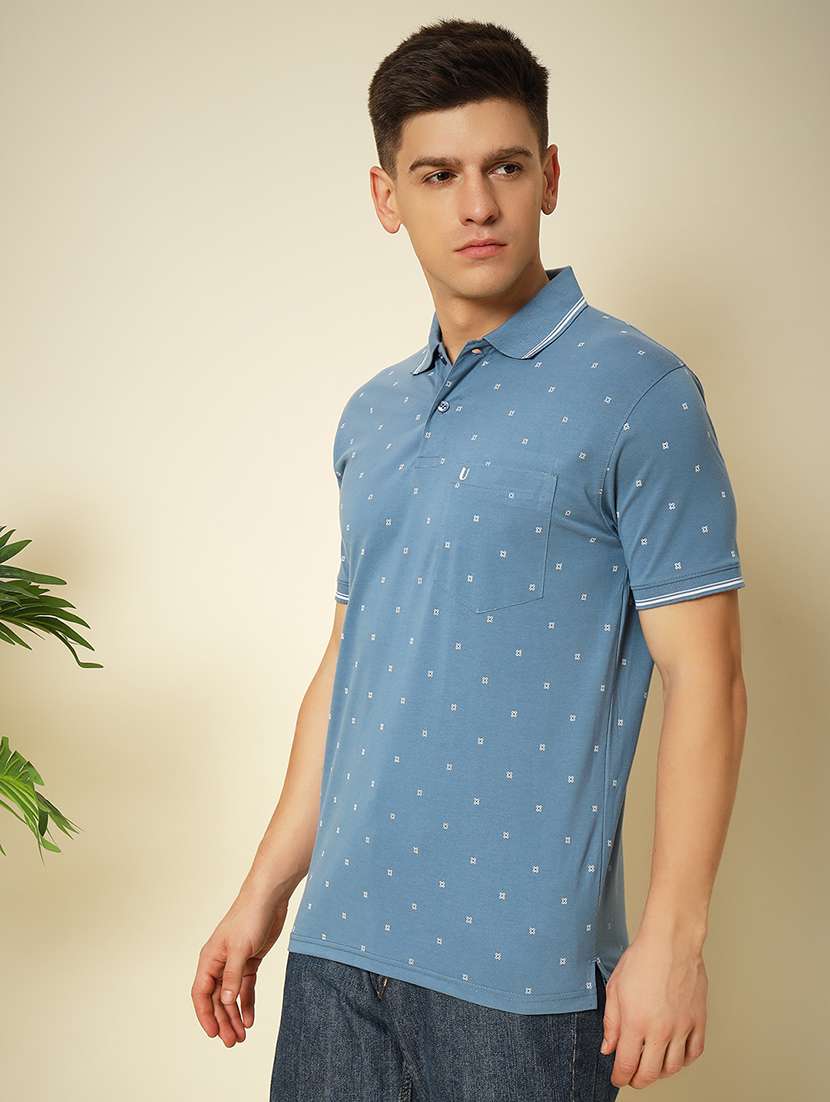 men polo neck all over print t-shirt