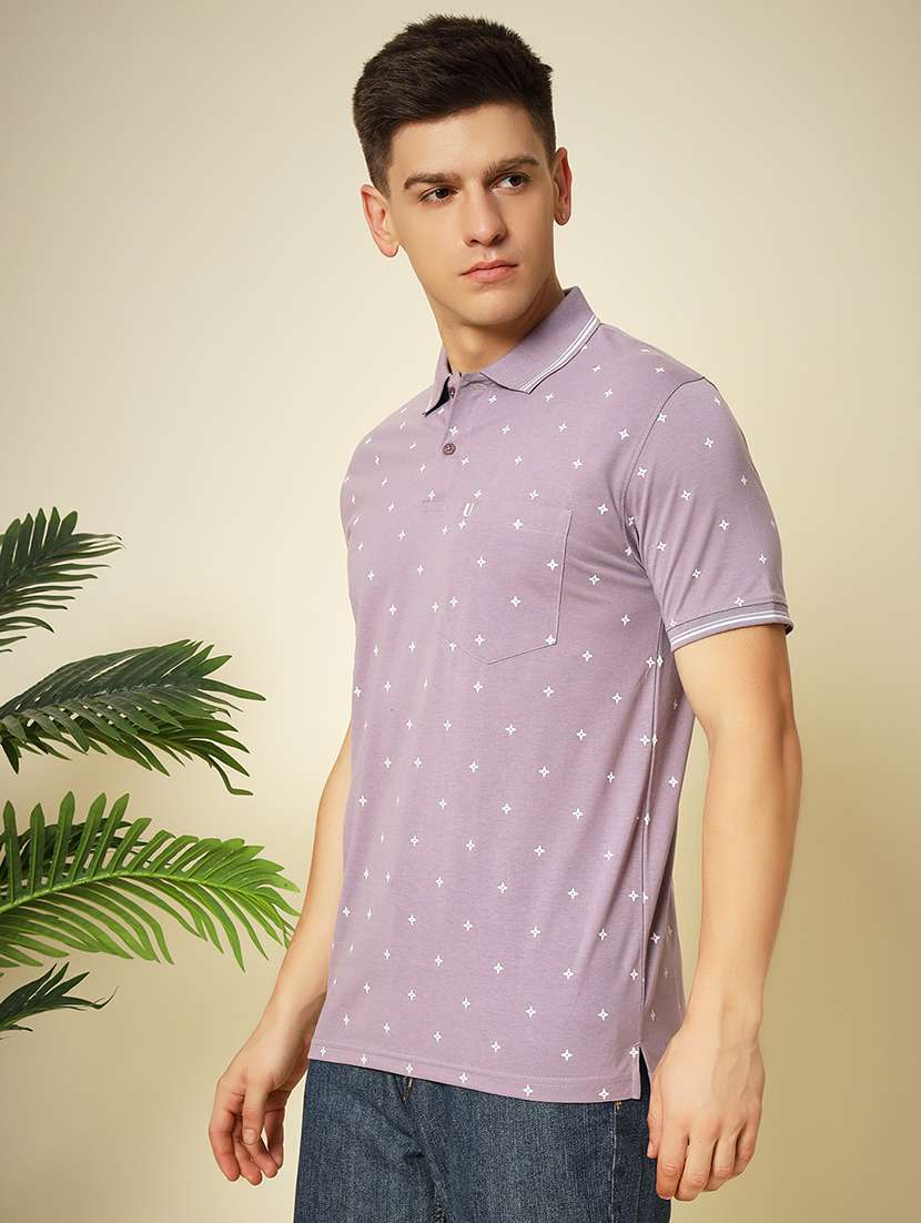 men polo neck all over print t-shirt