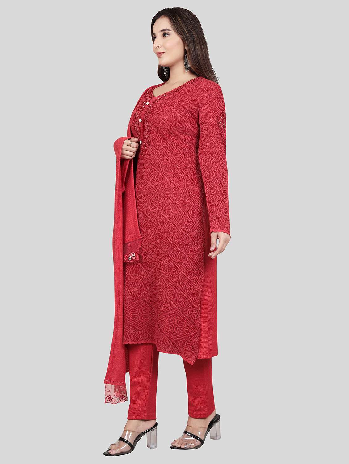 Women Long Sleeve Self-designed Woolen Suit Set - 21529655 -  Standard Image - 2