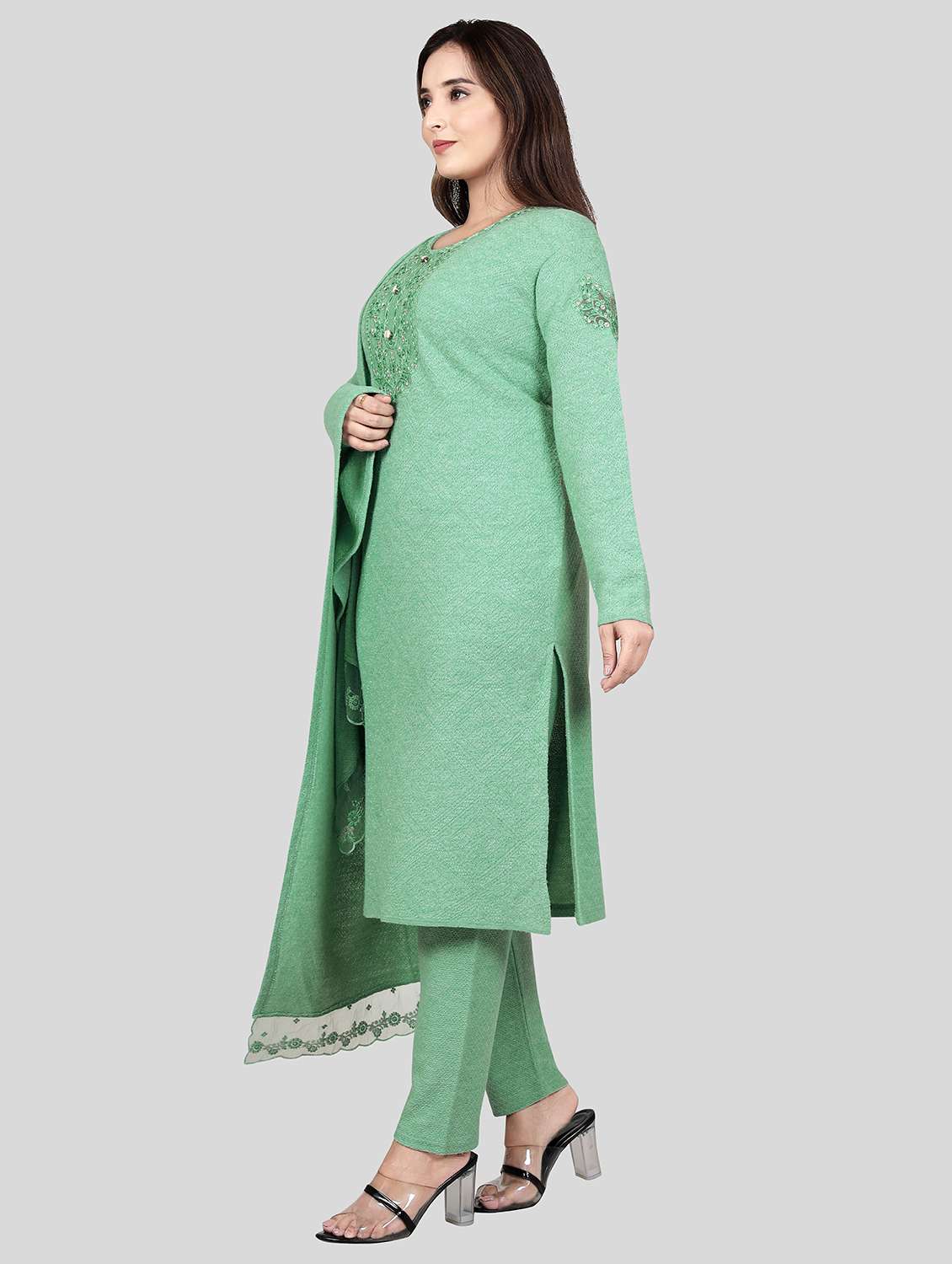 Women Long Sleeve Self-designed Woolen Suit Set - 21529662 -  Standard Image - 2