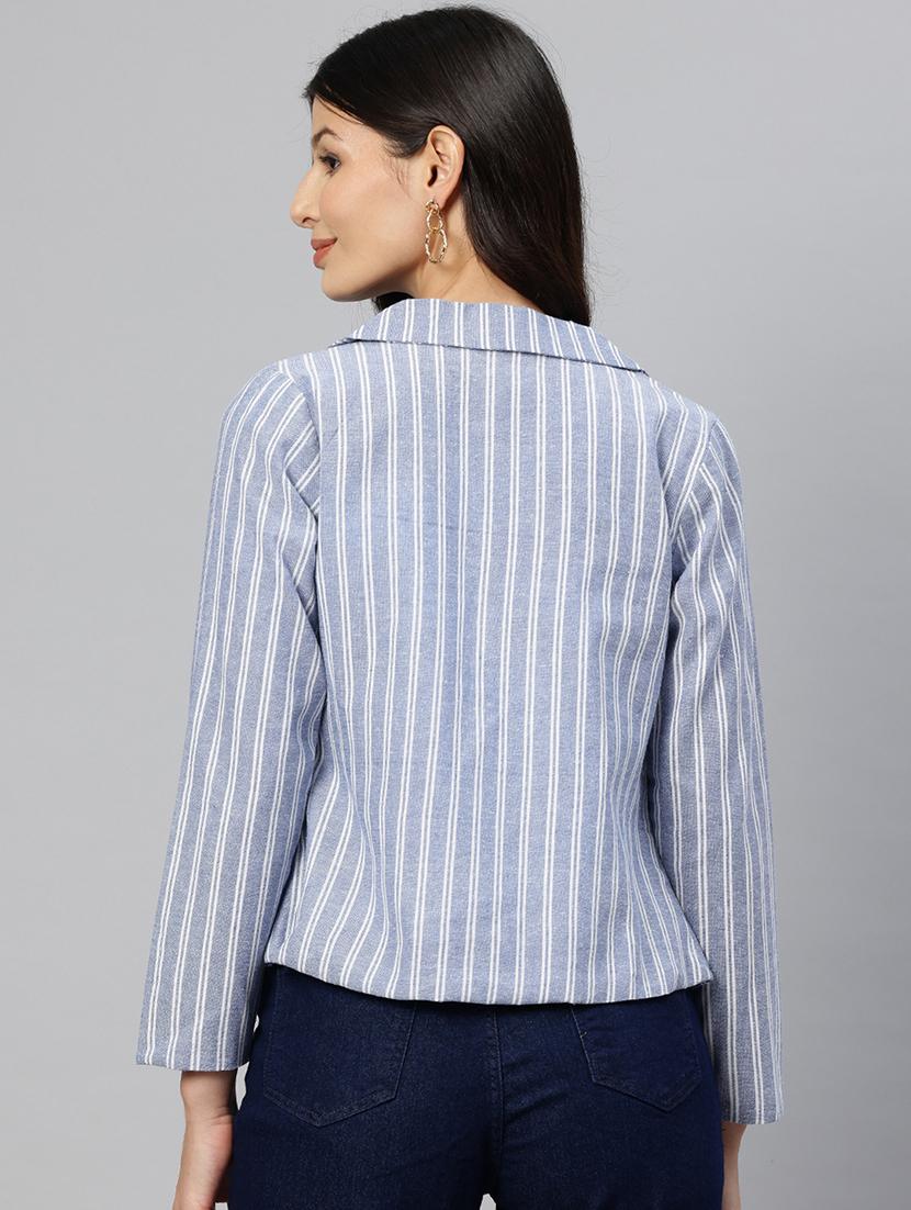 women striped long sleeve single breasted blazer - 21529699 - Standard Image - 2
