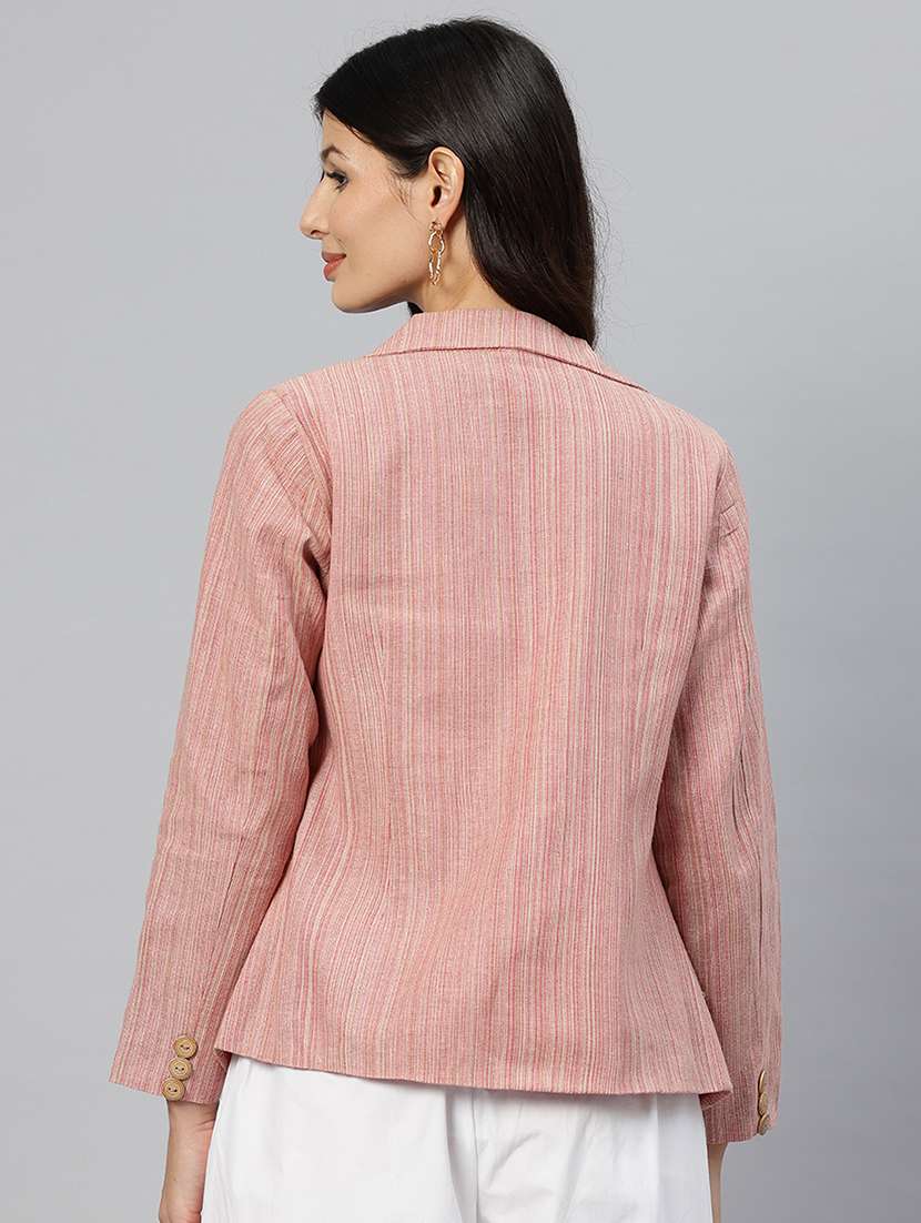 women striped long sleeve single breasted blazer - 21529700 -  Standard Image - 2