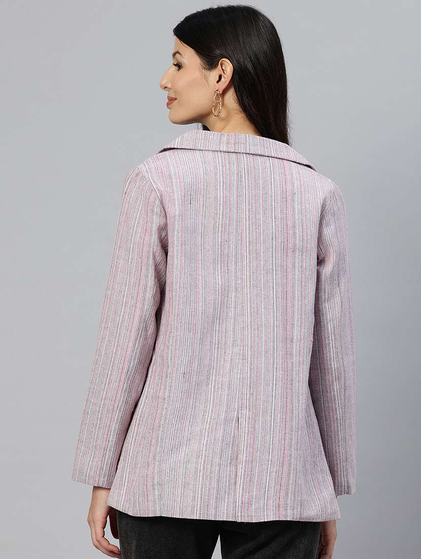 women striped long sleeve double breasted blazer - 21529705 - Standard Image - 2