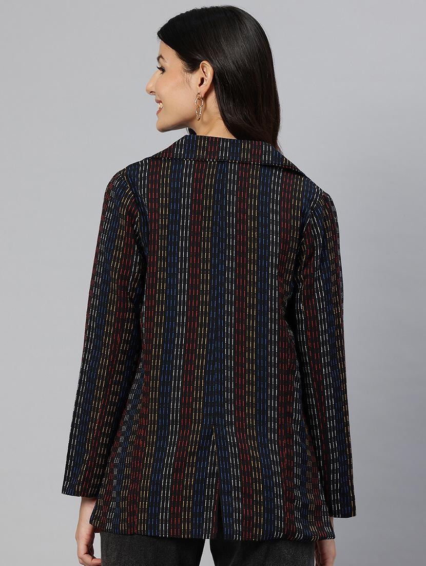 women striped long sleeve double breasted blazer - 21529706 - Standard Image - 2