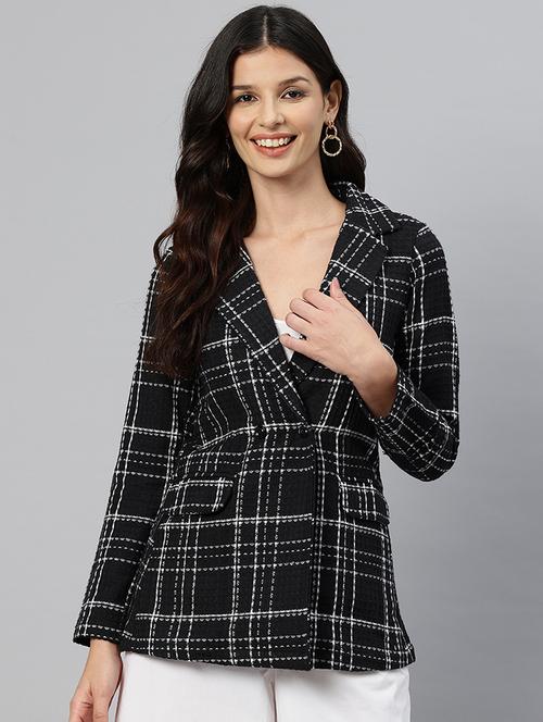 women checkered long sleeve double breasted blazer - 21529711 - Standard Image - 0
