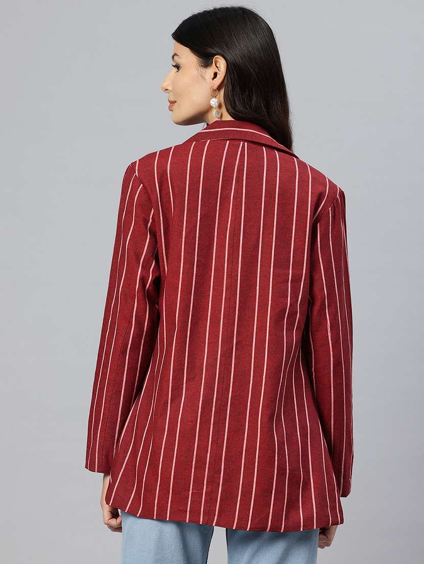 women striped long sleeve single breasted blazer - 21529716 -  Standard Image - 2