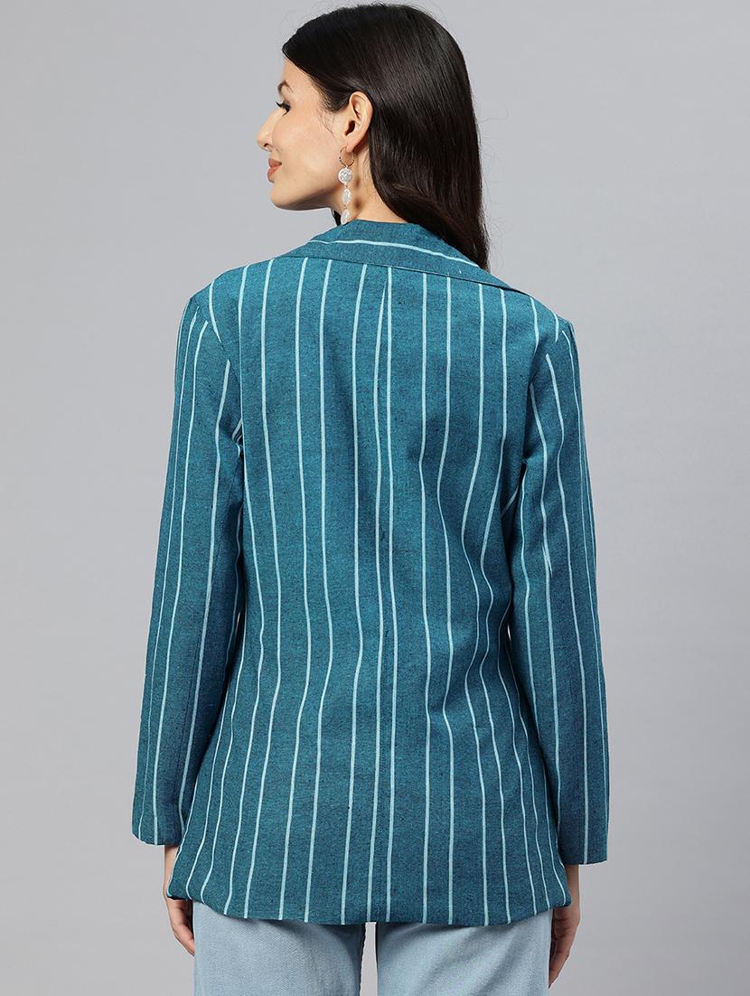 women striped long sleeve single breasted blazer - 21529717 - Standard Image - 2