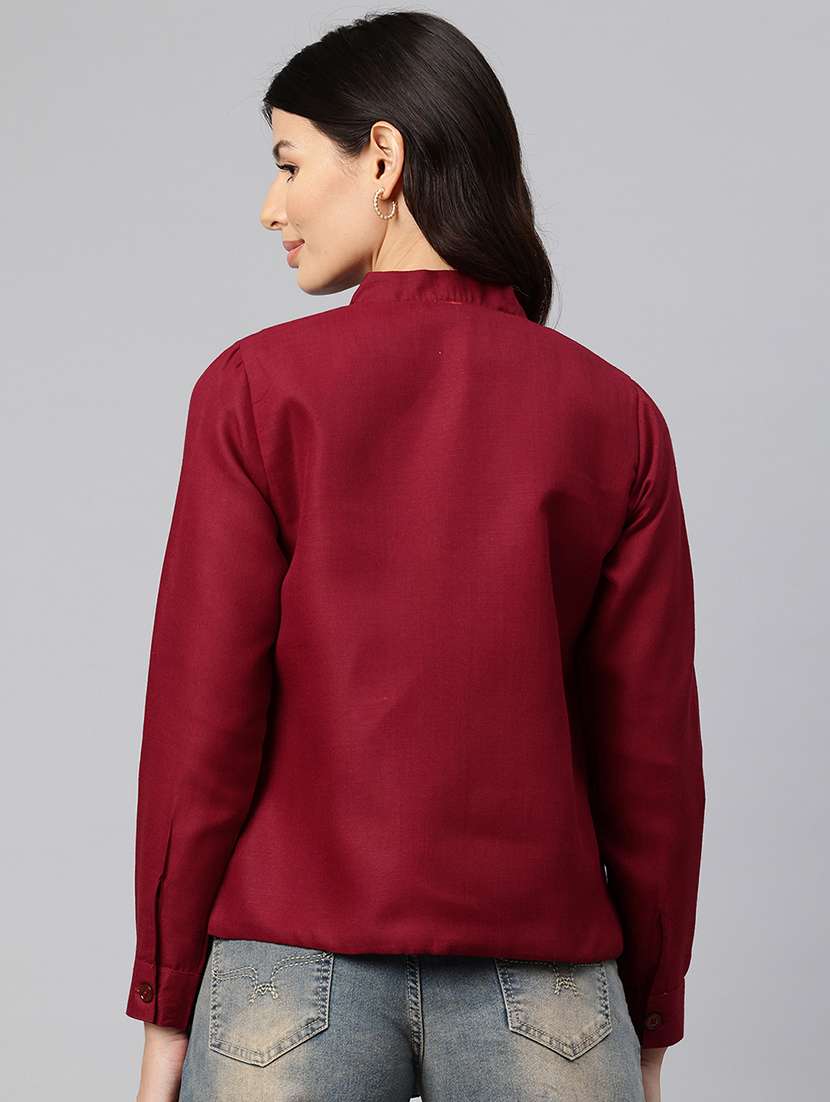 women solid long sleeve mandarin neck casual blazer - 21529719 -  Standard Image - 2