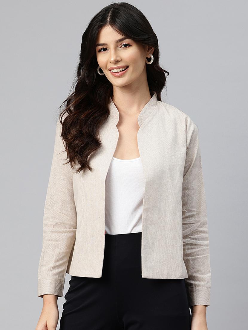 women solid long sleeve mandarin neck casual blazer - 21529722 - Zoom Image - 0