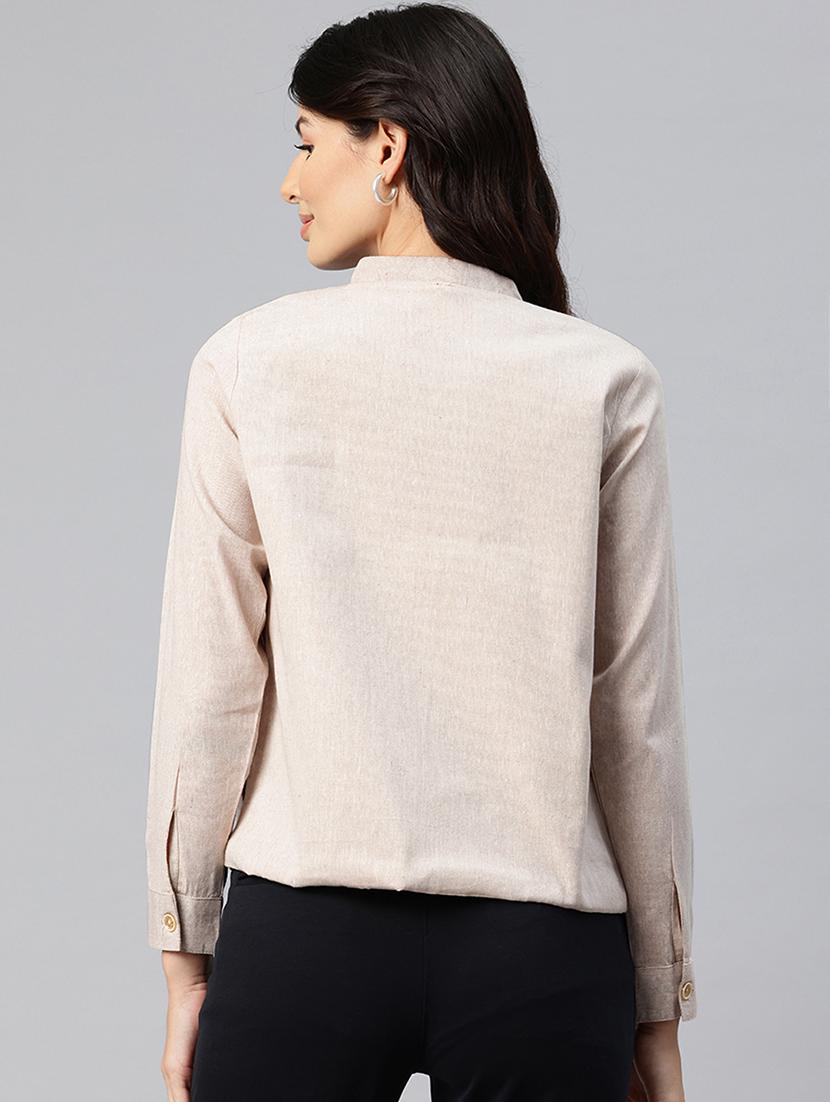 women solid long sleeve mandarin neck casual blazer - 21529722 - Standard Image - 2