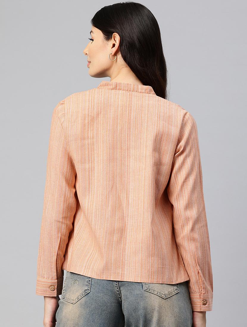 women striped long sleeve mandarin neck casual blazer - 21529723 - Standard Image - 2