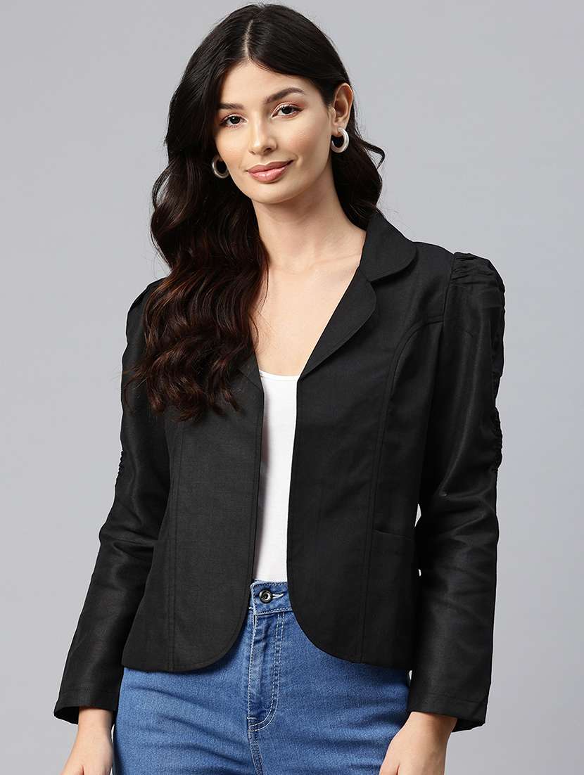 women solid long sleeve lapel collar formal blazer