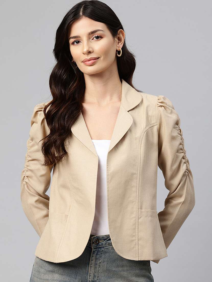 women solid long sleeve lapel collar formal blazer