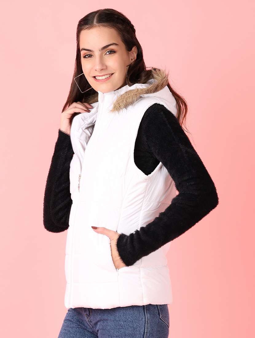women solid sleeveless quilted hooded jacket - 21529762 -  Standard Image - 2