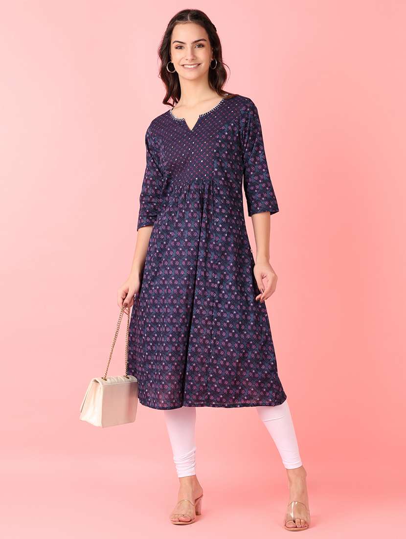 women three quarter sleeve a-line kurta