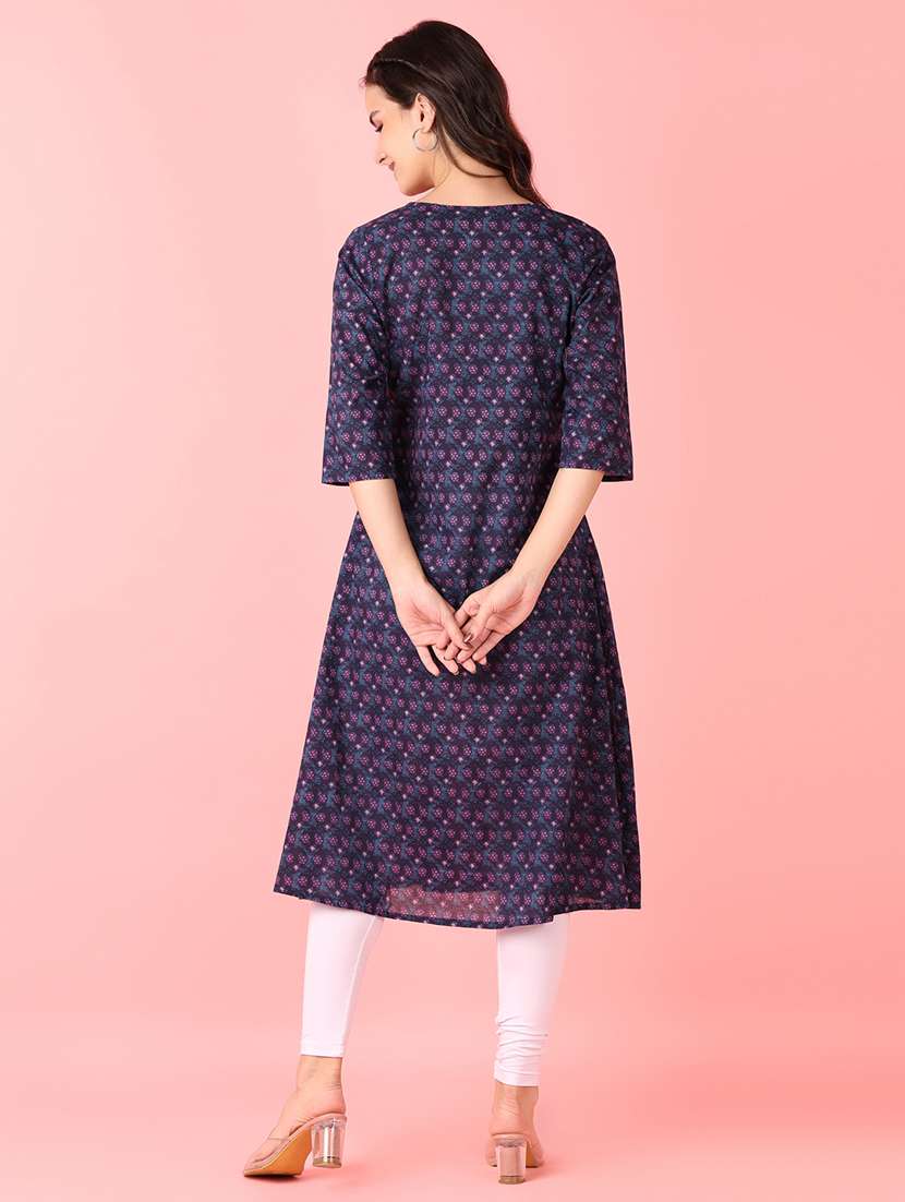 women three quarter sleeve a-line kurta - 21529848 - Standard Image - 2