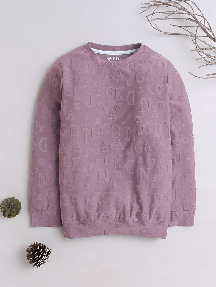 boys mauve typographic crew neck sweatshirt