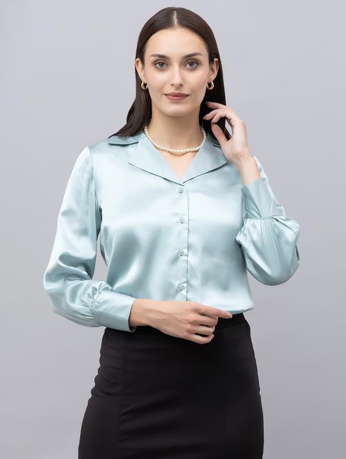 women sea green satin regular shirt - 21529980 - Standard Image - 0