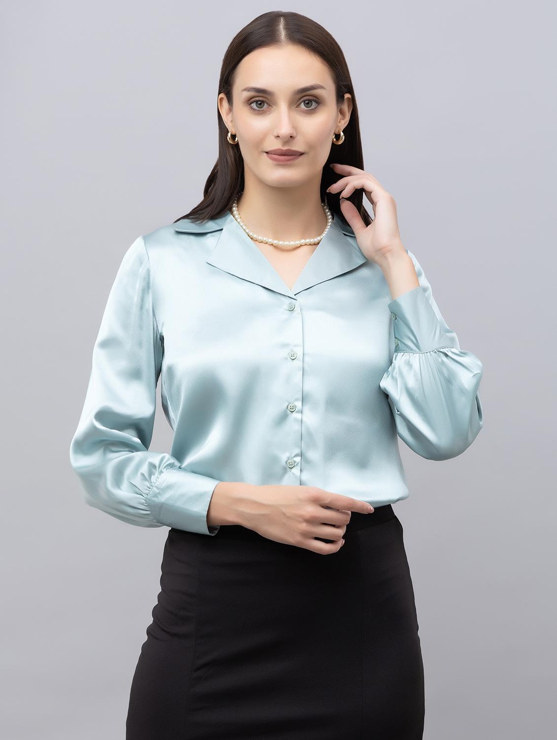 women sea green satin regular shirt - 21529980 - Zoom Image - 0