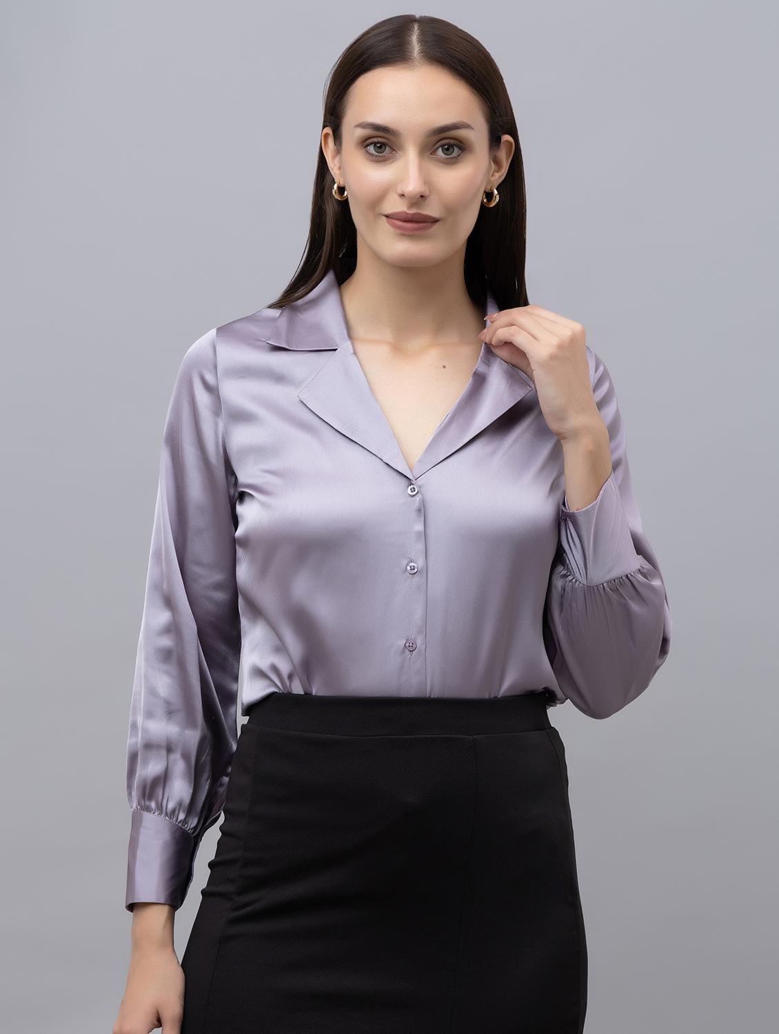 women lavender satin regular shirt - 21529981 - Zoom Image - 0