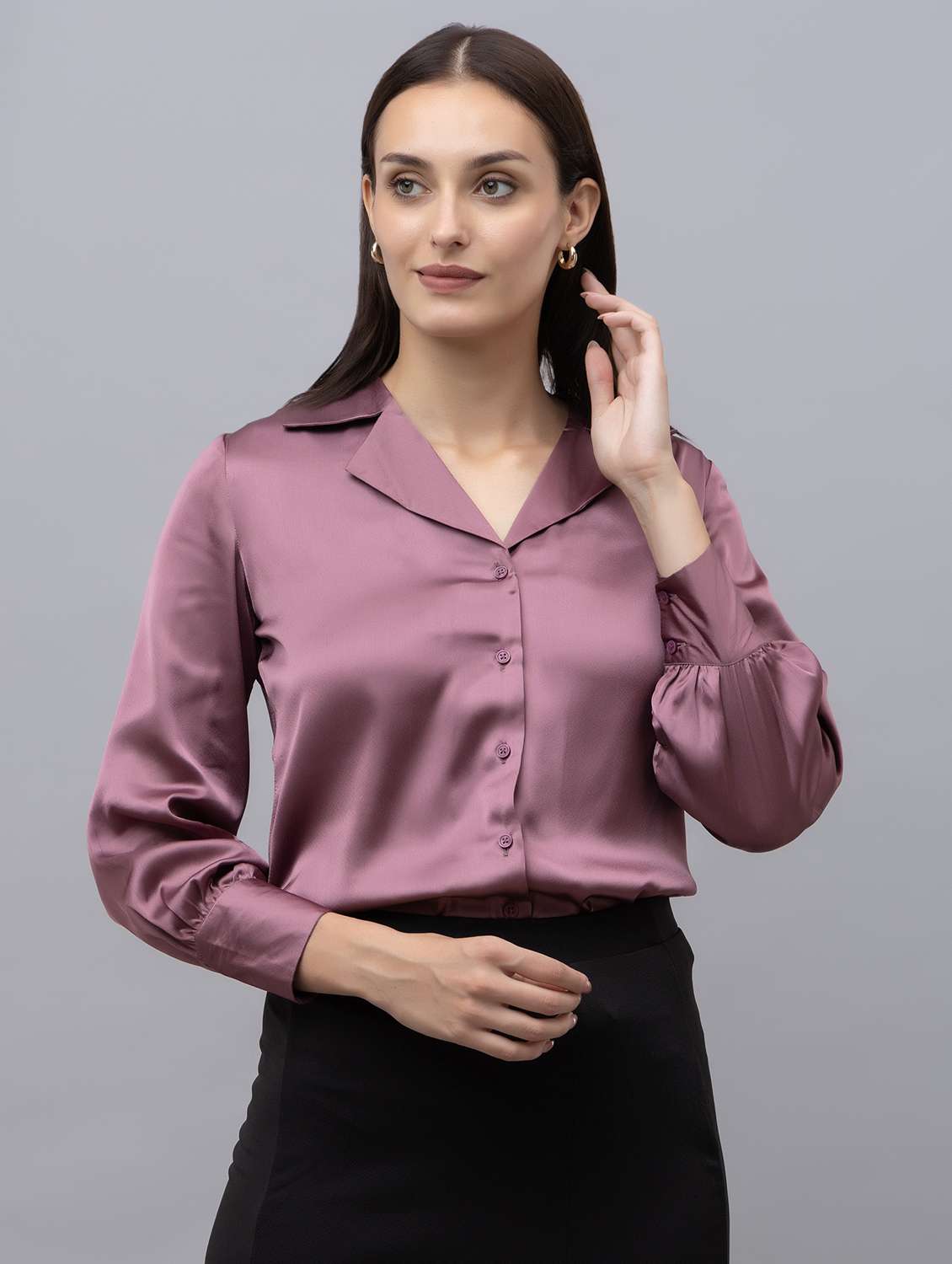 women purple satin regular shirt
