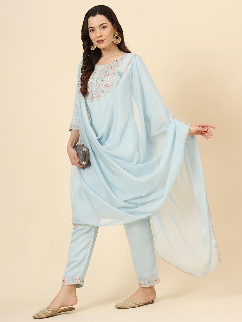 women round neck kurta pant set with dupatta - 21530080 - Standard Image - 2