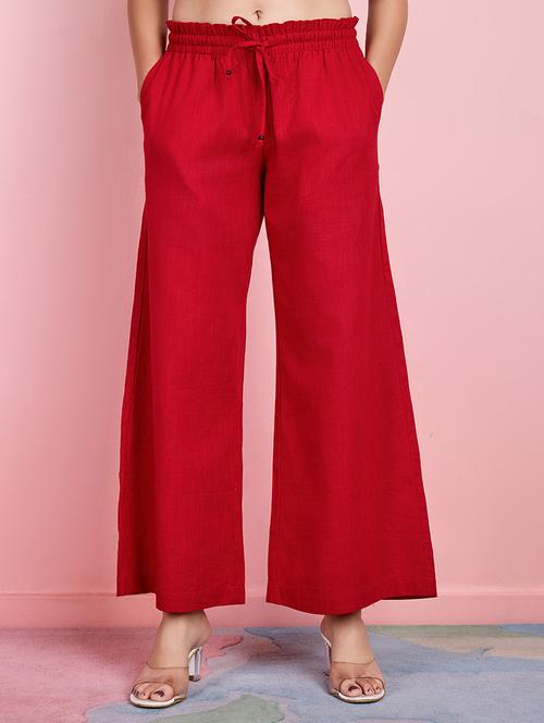 women solid mid rise wide leg trouser - 21530101 - Standard Image - 0
