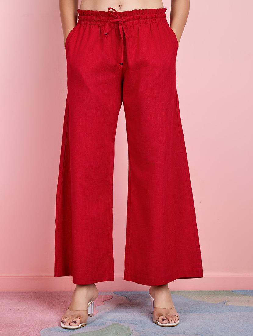 women solid mid rise wide leg trouser - 21530101 - Zoom Image - 0