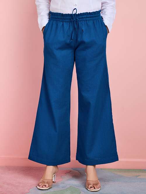 women solid mid rise wide leg trouser - 21530102 - Standard Image - 0