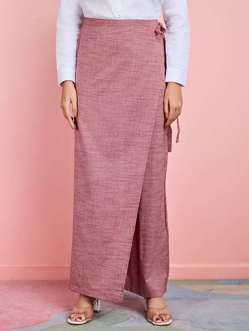 women solid high rise layered wide leg trouser