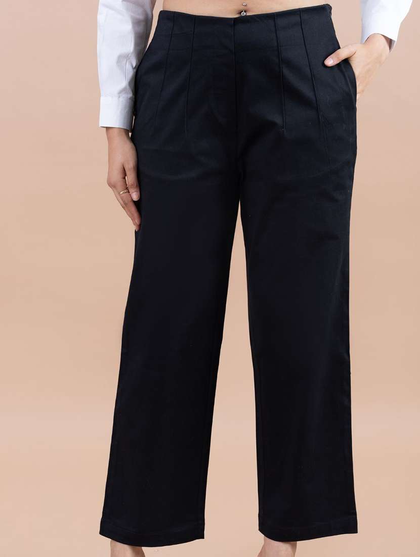 women solid mid rise wide leg trouser - 21530114 - Zoom Image - 0