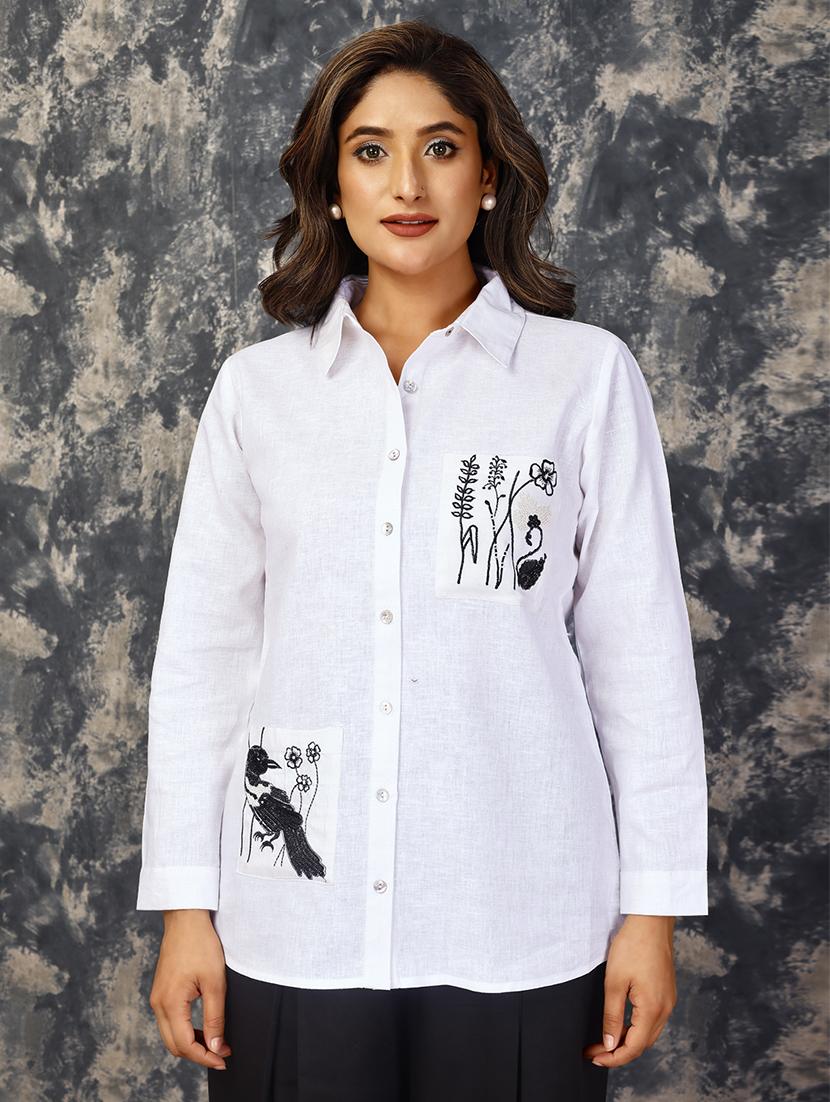 women white cotton blend regular shirt - 21530123 -  Zoom Image - 0