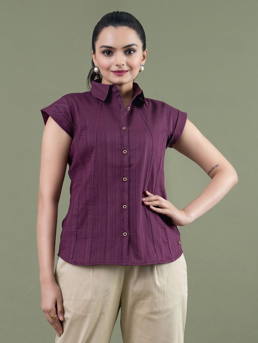 women purple cotton regular shirt - 21530141 - Zoom Image - 0