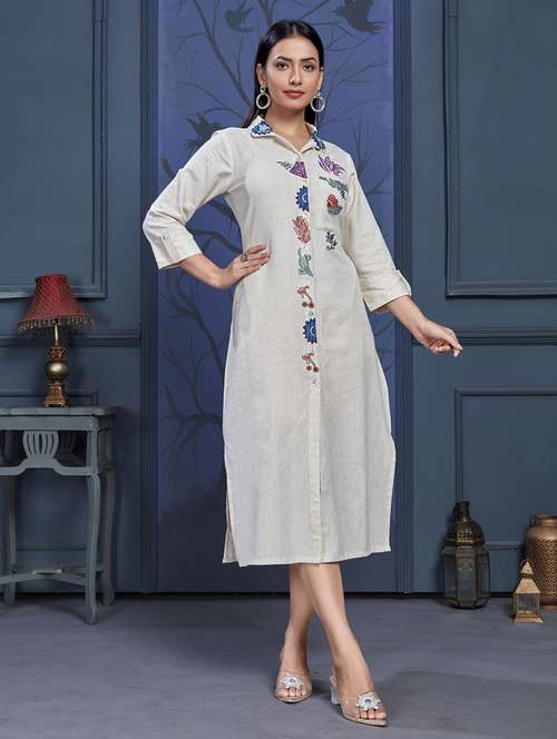 women beige cotton blend shirt dress - 21530172 -  Standard Image - 0