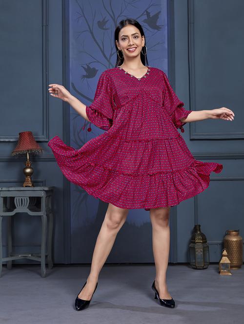 women maroon viscose tiered dress - 21530173 -  Standard Image - 0