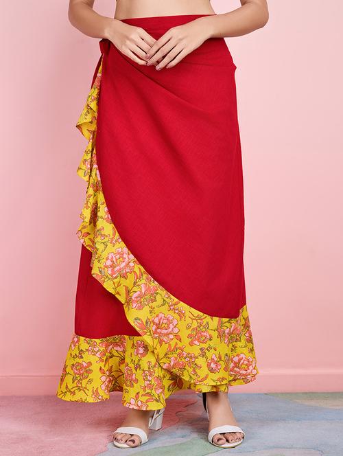 women red cotton wrap around skirt - 21530176 - Standard Image - 0
