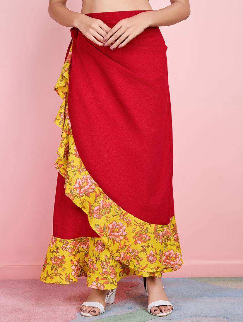 women red cotton wrap around skirt - 21530176 - Zoom Image - 0